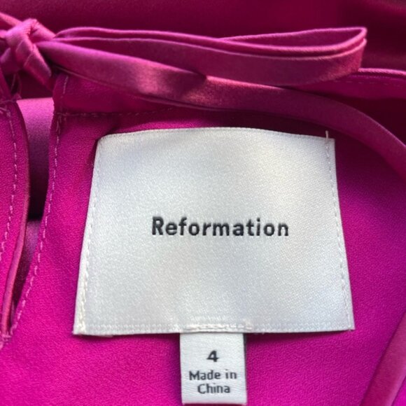 NEW Reformation Anaiis Long Silk Dress Hibiscus Tea Dark Pink Magenta | US 4 UK8 - Picture 6 of 16